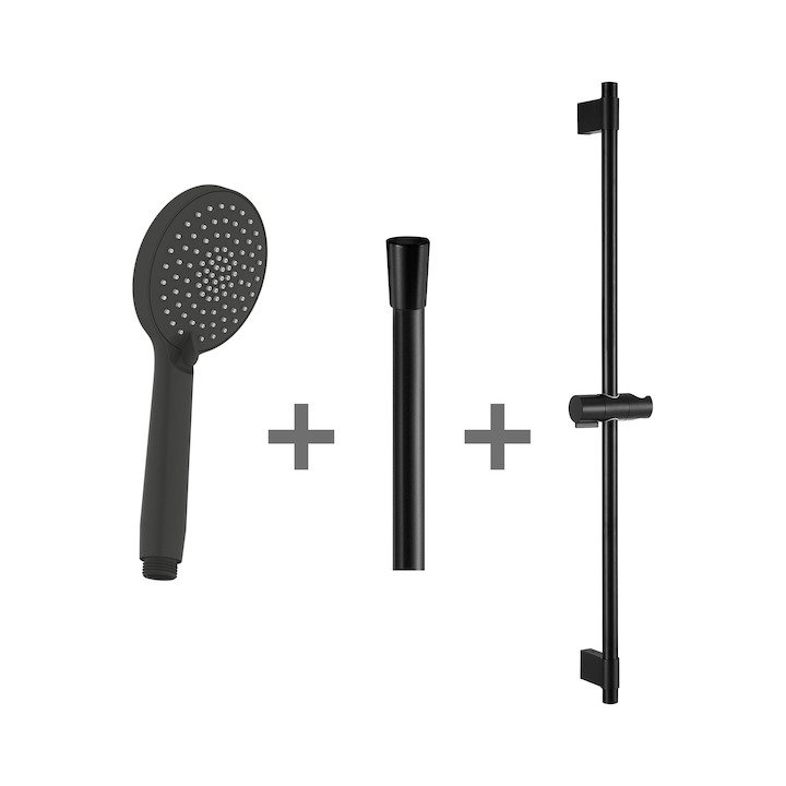 Mio Style - sprchová sada, ruční sprcha prům. 100 mm, 3 funkce, sprchová tyč, hadice 170 cm, černá matná H3652F07163731