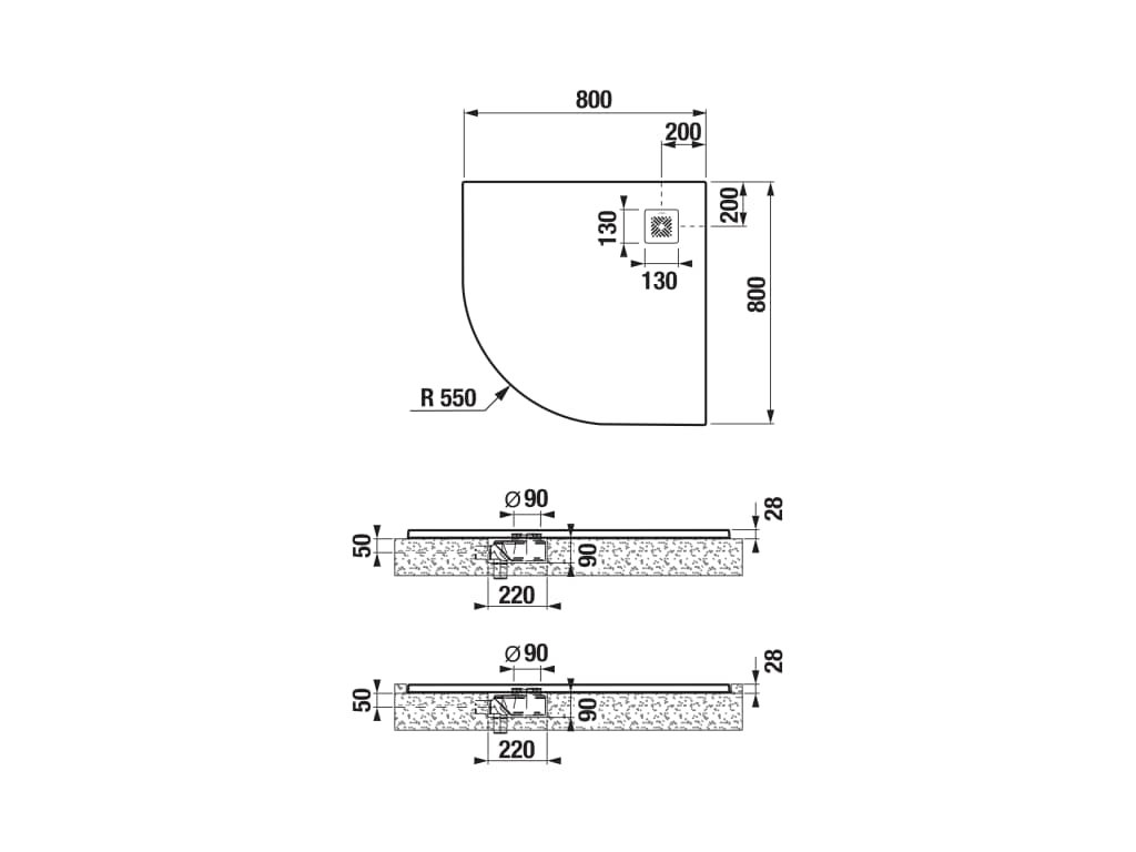 Náhled Selina - sprchová vanička 80x80, čtvrtkruhová, litý mramor, vč. nerezové krytky sifonu