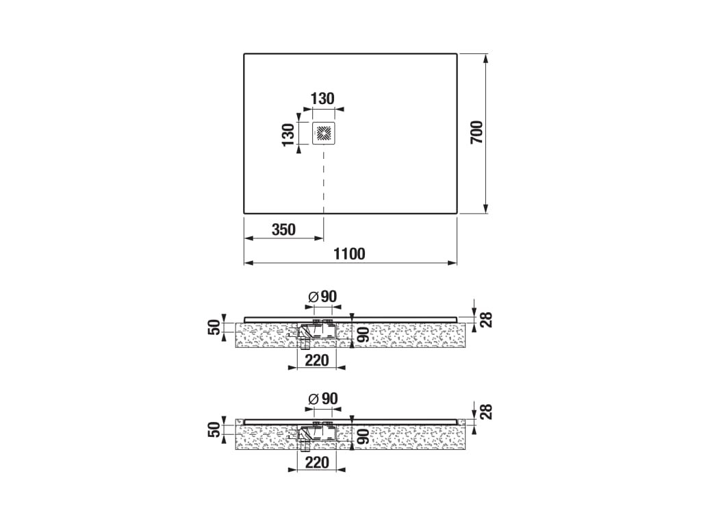 Náhled Selina - sprchová vanička 110x70, obdélníková, litý mramor, vč. nerezové krytky sifonu, černá