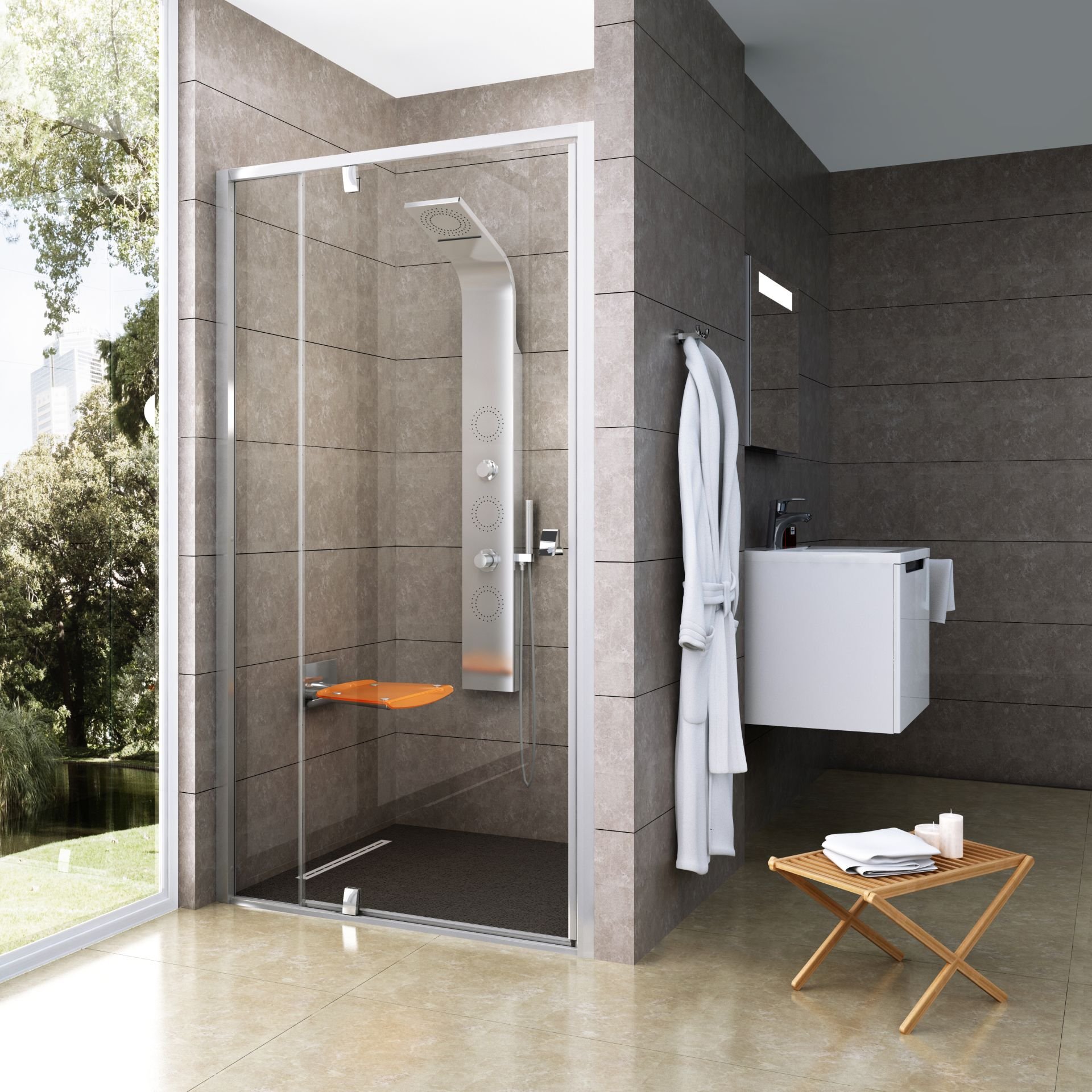 PDOP2 120 dveře otočné, rám lesk/sklo transparent
