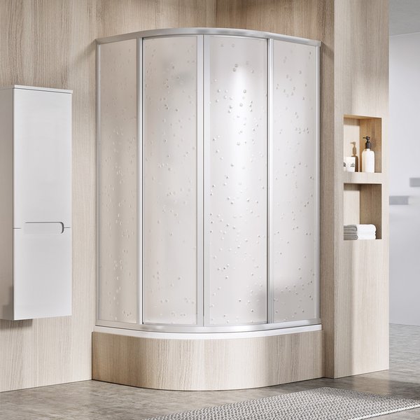 SKCP4 80 Sabina čtvrtkruhový kout posuvný snížený, rám satin/plast pearl, 80x80