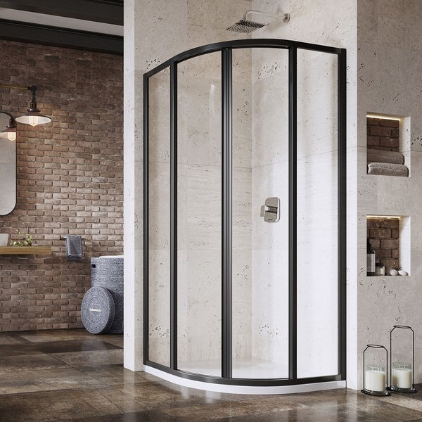 SKCP4-90 195 kout čtvrtkruhový, rám černý/sklo transparent, 90x90