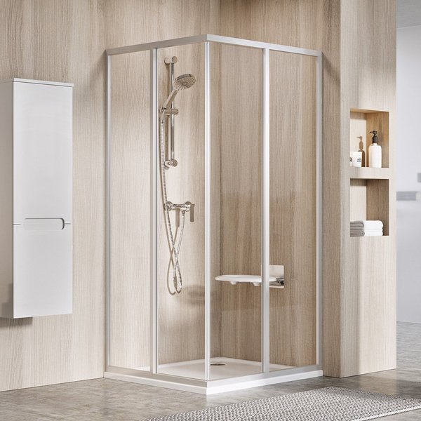 SRV2-75 195 kout rohový posuvný 1 DÍL rám satin/sklo transparent