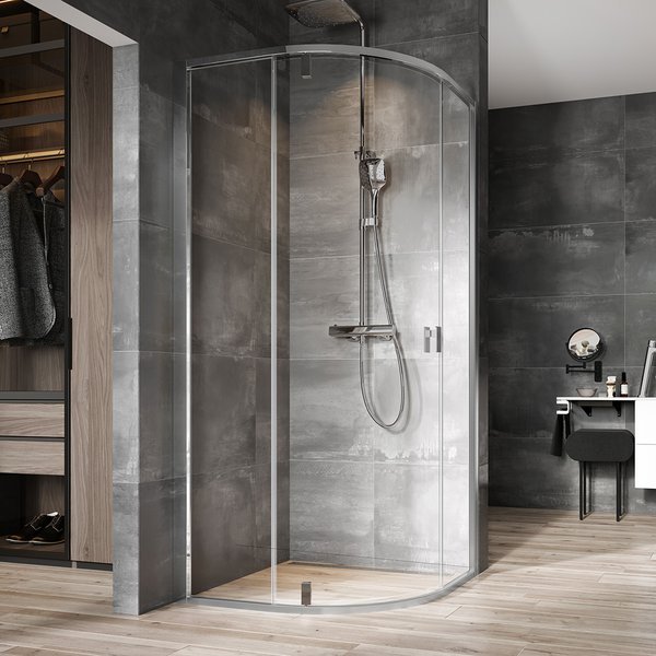 NSKK3-90 čtvrtkruhový kout, rám lesk/sklo transparent, 90x90