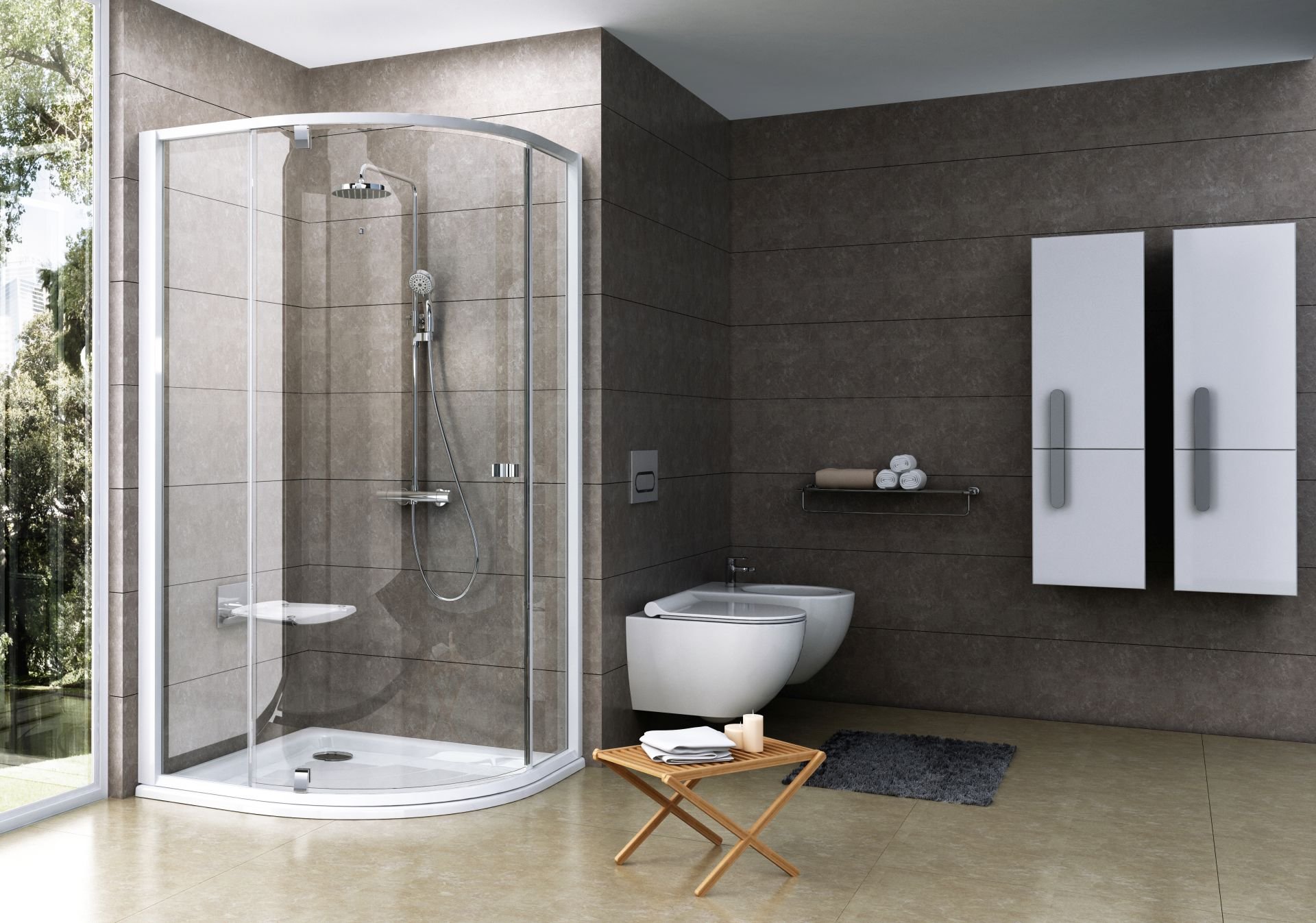 PSKK3 80 kout čtvrtkruhový, rám bílý/sklo transparent, 80x80