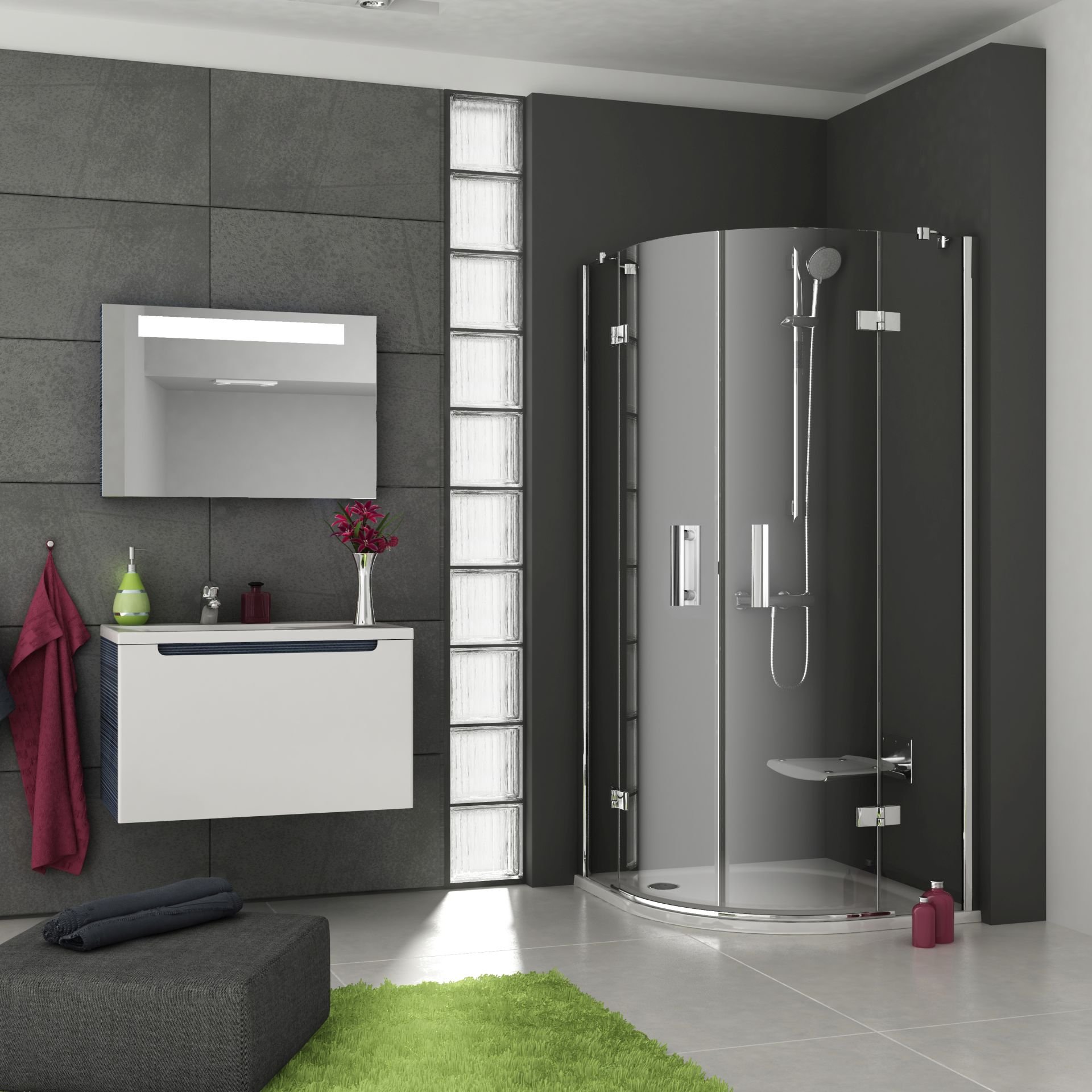 SMSKK4-90 kout čtvrtkruhový, chrom/sklo transparent, 90x90