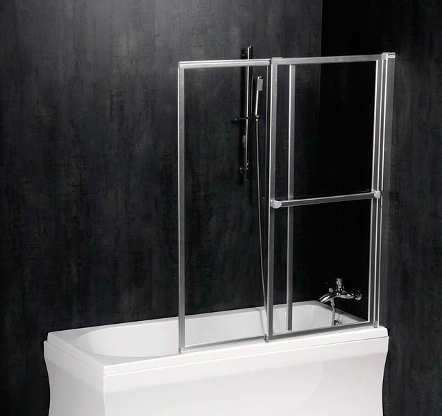 Olbia vanová zástěna s pneumatickým zdvihem, š. 1230 mm, stříbrná, čiré sklo