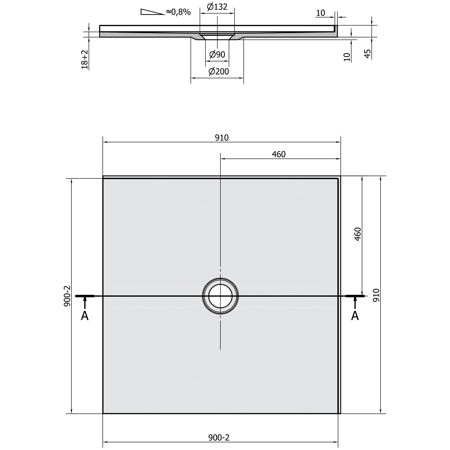 Náhled Mirai sprchová vanička z litého mramoru, čtverec 90x90x1,8 cm