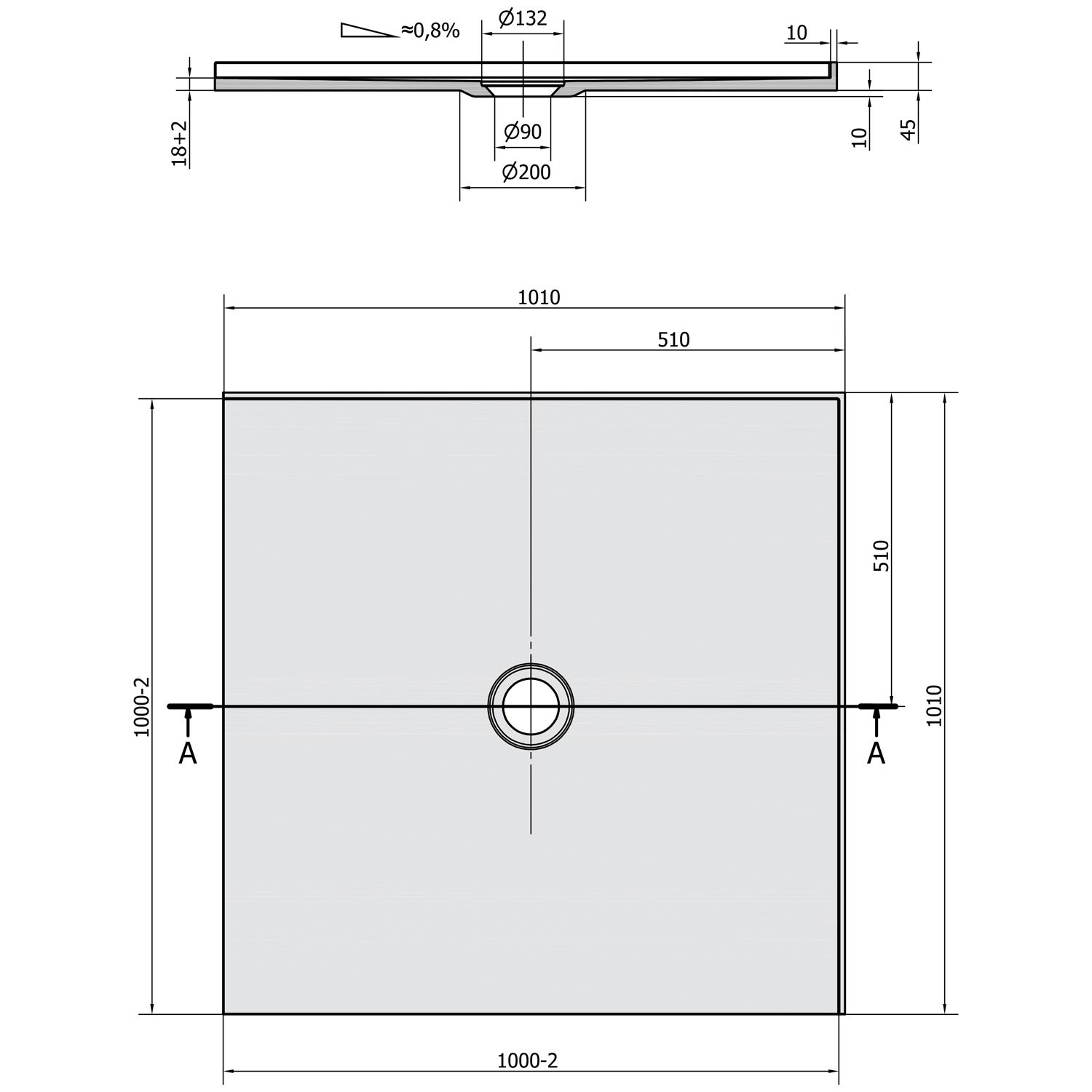 Náhled Mirai sprchová vanička z litého mramoru, čtverec 100x100x1,8 cm
