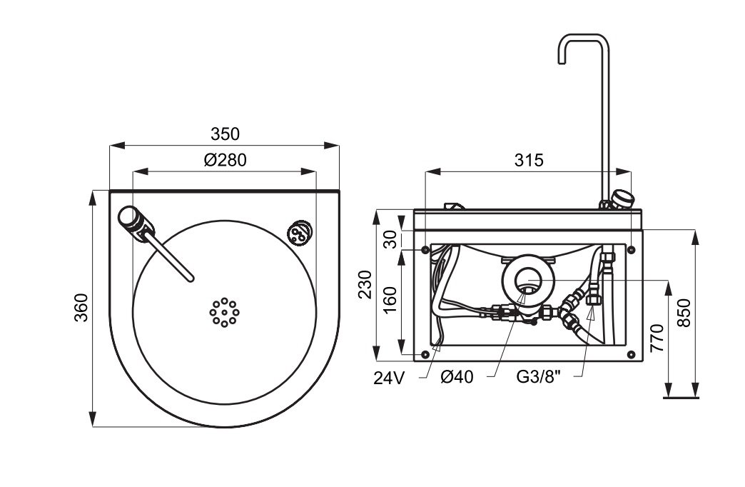 Náhled SLUN 62ESB - Nerezová pitná fontánka s automaticky ovládaným výtokem a armaturou na napouštění sklenic, 6 V