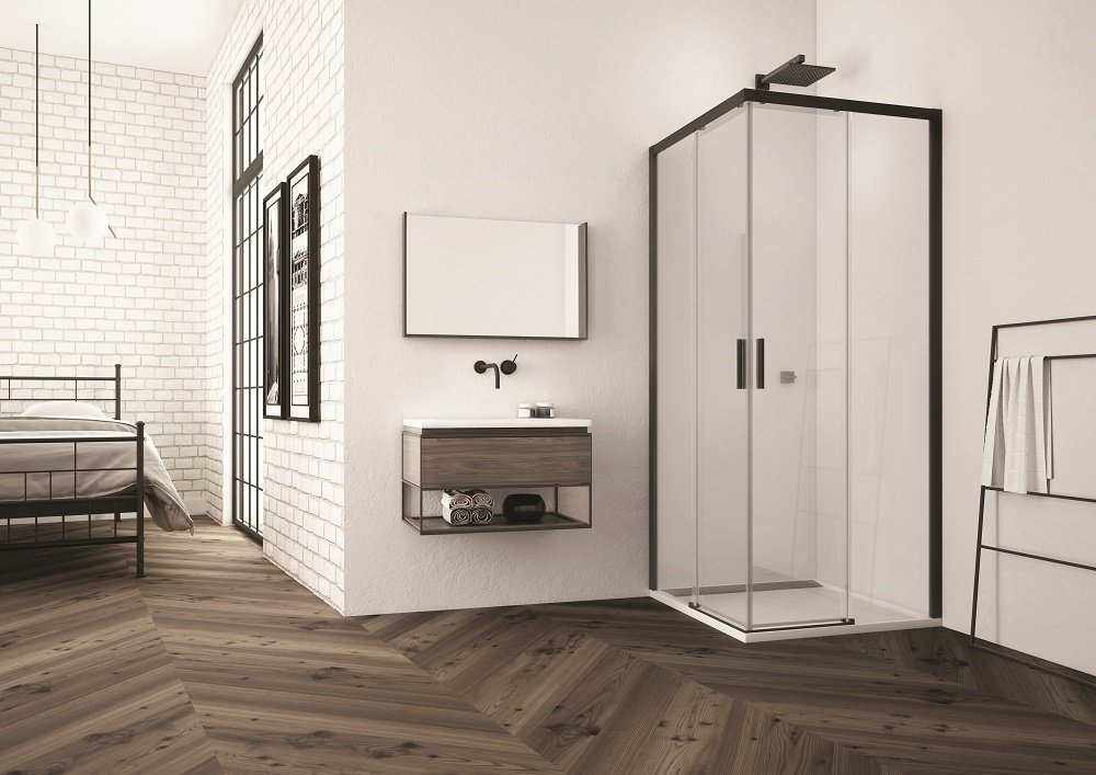 TLS - rohový kout s dvoudílnými posuvnými dveřmi 70 cm, levá část, profil černý