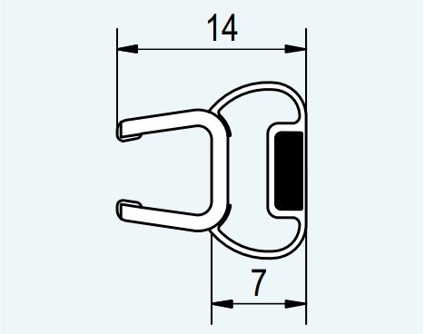 Svislé magnetické těsnění 180° na 6 mm skla, pro PUR, Cadura, Top-Line S