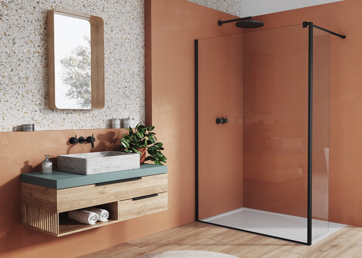 BTE2 - ATYP montážní set s krátkou otočnou stěnou v 90°, černý matný