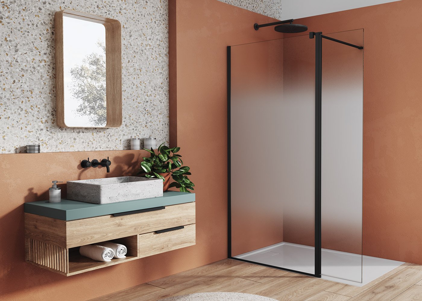 Náhled BTE3 - montážní set s krátkou otočnou stěnou v 180°, profil černý