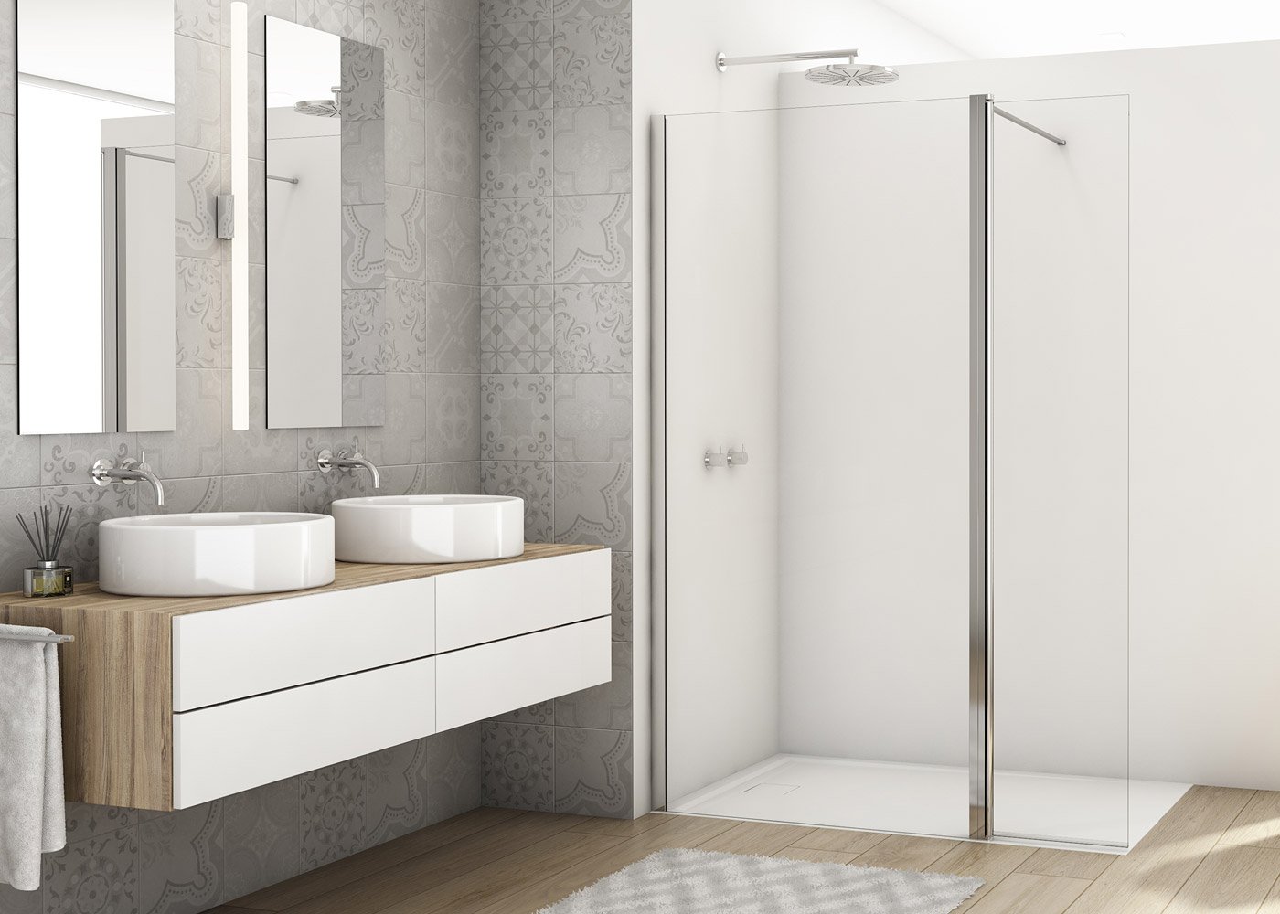 D22WI3 - pevná stěna 130 cm s krátkou otočnou stěnou ve 180°
